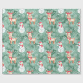 Whimsical kerstmannen en rendieren - groen cadeaupapier (Vlak)