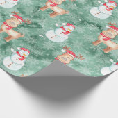 Whimsical kerstmannen en rendieren - groen cadeaupapier (Hoek)