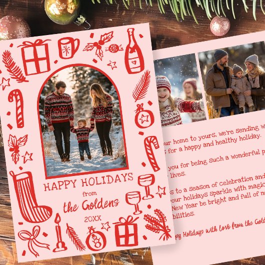 Whimsical Kerstmis Aangepaste boog 3 FOTO Feestdagenkaart