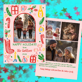 Whimsical Kerstmis  Aangepaste boog 4 FOTO's  Feestdagenkaart