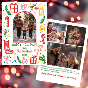 Whimsical Kerstmis Aangepaste boog 4 FOTO's Feestdagenkaart