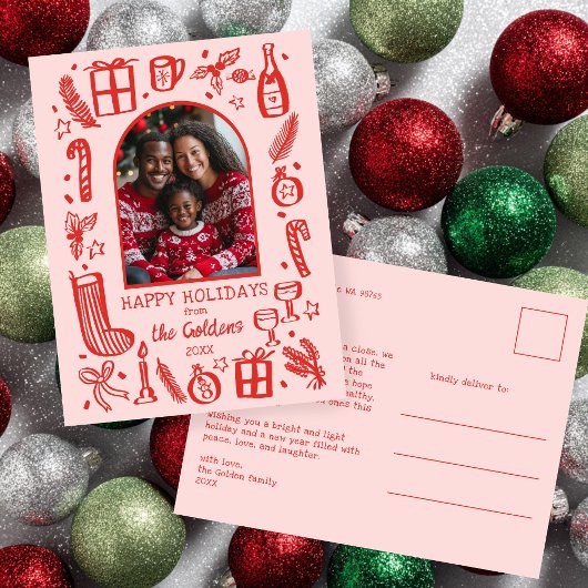 Whimsical Kerstmis Aangepaste boog FOTO Feestdagenkaart