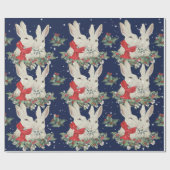 Whimsical Kerstmis Bunny Rabbits Snow Blue Cadeaupapier (Vlak)