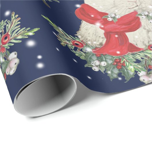 Whimsical Kerstmis Bunny Rabbits Snow Blue Cadeaupapier (Rol Hoek)