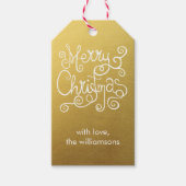 Whimsical Kerstmis Kalligrafie Elegant Swirl Gold Cadeaulabel (Voorkant)