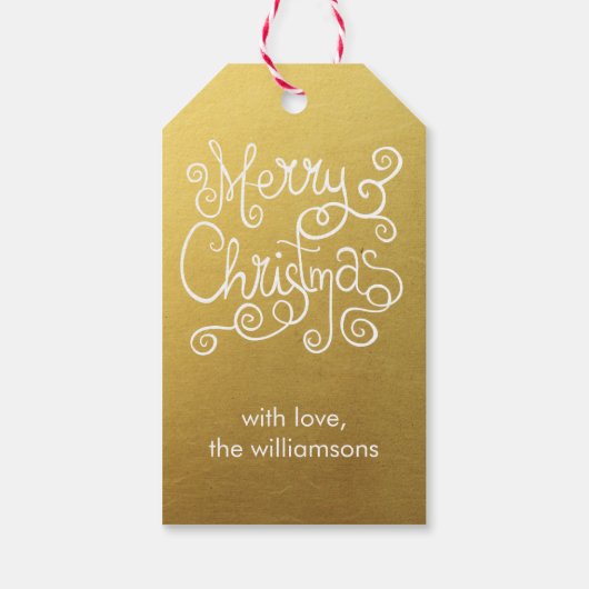 Whimsical Kerstmis Kalligrafie Elegant Swirl Gold Cadeaulabel (Achterkant)