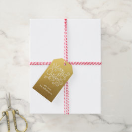 Whimsical Kerstmis Kalligrafie Elegant Swirl Gold Cadeaulabel