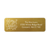 Whimsical Kerstmis Kalligrafie Modern Swirl Gold Etiket (Voorkant)