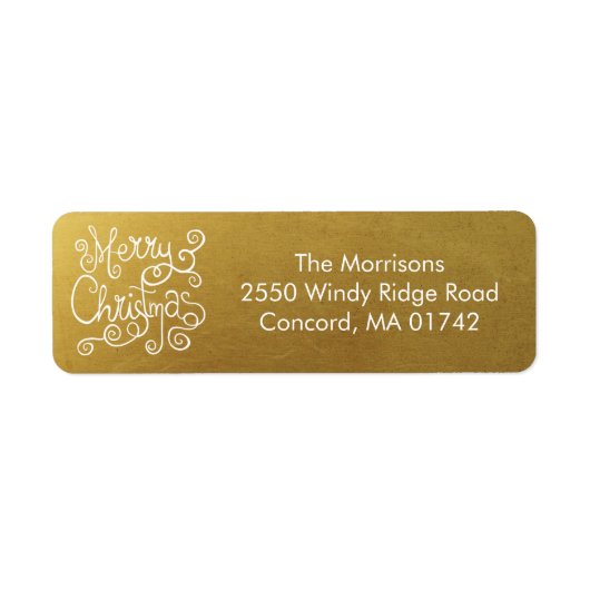 Whimsical Kerstmis Kalligrafie Modern Swirl Gold Etiket (Voorkant)