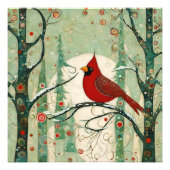 Whimsical Kerstmis Kardinaal Rode Vogel Foto Afdruk (Voorkant)