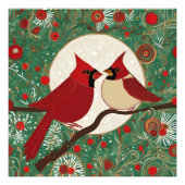 Whimsical Kerstmis Kardinaal Rode Vogels Foto Afdruk (Voorkant)