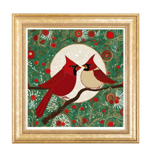 Whimsical Kerstmis Kardinaal Rode Vogels Foto Afdruk