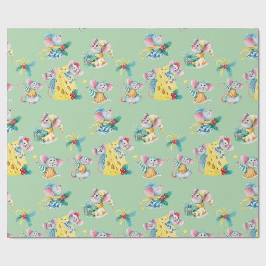 Whimsical Kerstmis Mice Green Cadeaupapier (Vlak)