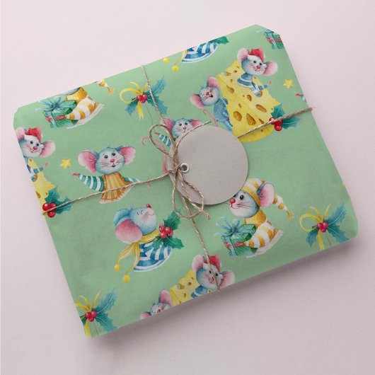 Whimsical Kerstmis Mice Green Cadeaupapier