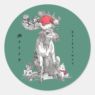 Whimsical Kerstmis Moose Wildlife Ronde Sticker