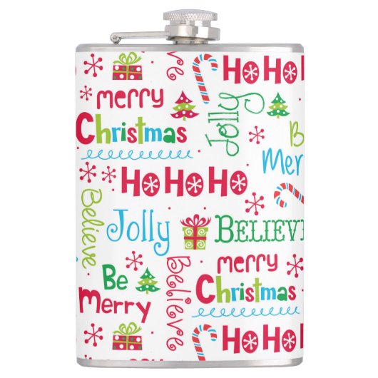 Whimsical Kerstmis Typografie Heupfles (Voorkant)
