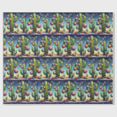 Whimsical Kerstmis Zuidwest Saguaro Cactus Cadeaupapier (Vlak)