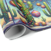 Whimsical Kerstmis Zuidwest Saguaro Cactus Cadeaupapier (Rol Hoek)