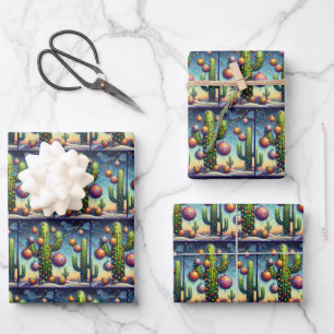 Whimsical Kerstmis Zuidwest Saguaro Cactus Inpakpapier Vel