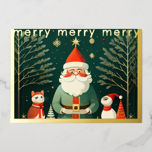 Whimsical Kerstmisillustratie Folie Feestdagenkaart (Voorkant)