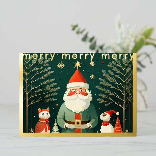 Whimsical Kerstmisillustratie Folie Feestdagenkaart (Staand Voorkant)