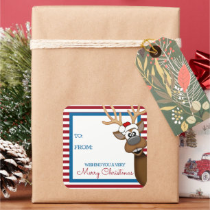 Whimsical-kerstrenrendierschenker-Label-sticker Vierkante Sticker