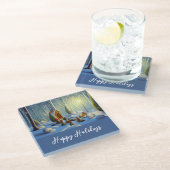 Whimsical-kerstscène Glazen Onderzetter (Schuin)