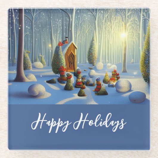 Whimsical-kerstscène Glazen Onderzetter (Voorkant)