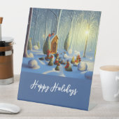 Whimsical-kerstscène reclamebord met voetstuk (Insitu)