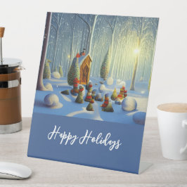Whimsical-kerstscène  reclamebord met voetstuk
