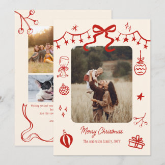 whimsical kerstscript doodles 5 foto's feestdagenkaart