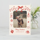whimsical kerstscript doodles 5 foto's feestdagenkaart (Staand voorkant)