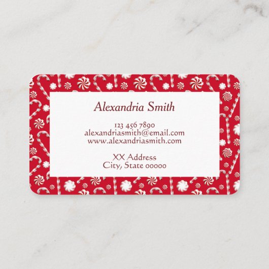 Whimsical-kerstsnoepriet Visitekaartje (Achterkant)