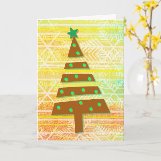 Whimsical kerstvakanay Tree Burnt Oranje Kaart (Gele Bloem)