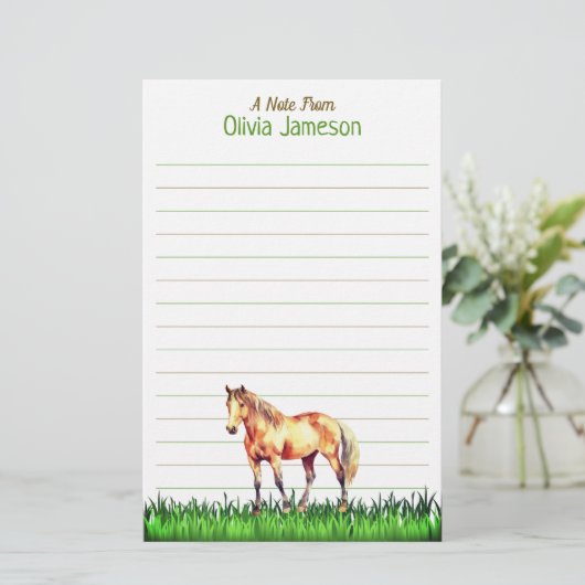 Whimsical Kid's Name HORSE Lined Stationery Briefpapier (Staand voorkant)