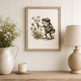 Whimsical kikker met wilde bloemen Cottagecore Pos Poster