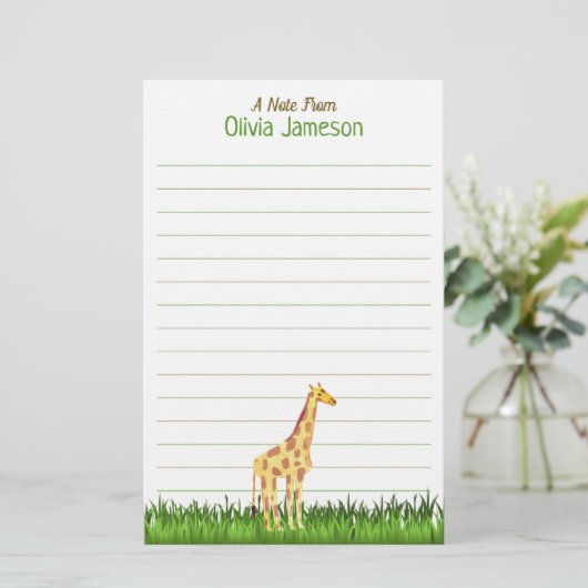 Whimsical Kind naam GIRAFFE bekleed briefpapier (Staand voorkant)