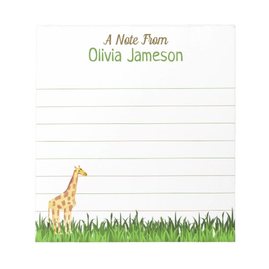 Whimsical Kind naam GIRAFFE gevoerd Notitieblok (Voorkant)