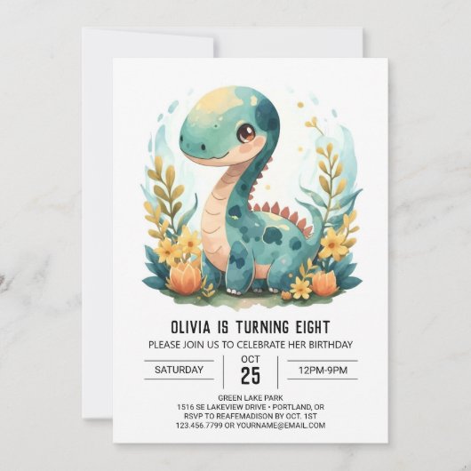 Whimsical Kinder aangepaste dinosaurus Verjaardag Kaart (Voorkant)
