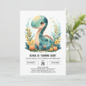 Whimsical Kinder aangepaste dinosaurus Verjaardag Kaart (Staand voorkant)