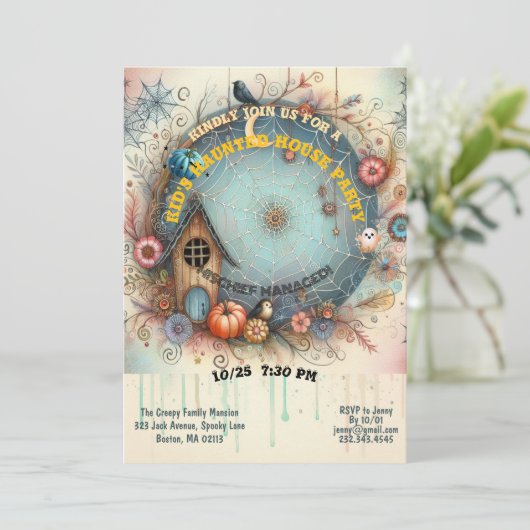 Whimsical Kinder spookhuis feest pastel Herfst ple Kaart (Staand voorkant)