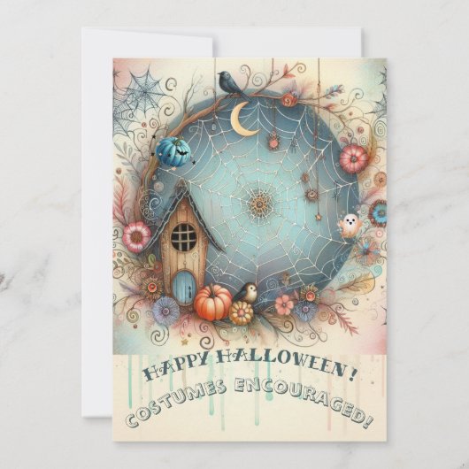 Whimsical Kinder spookhuis feest pastel Herfst ple Kaart (Achterkant)