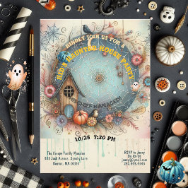 Whimsical Kinder spookhuis feest pastel Herfst ple Kaart