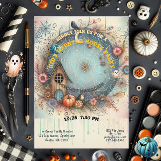 Whimsical Kinder spookhuis feest pastel Herfst ple Kaart