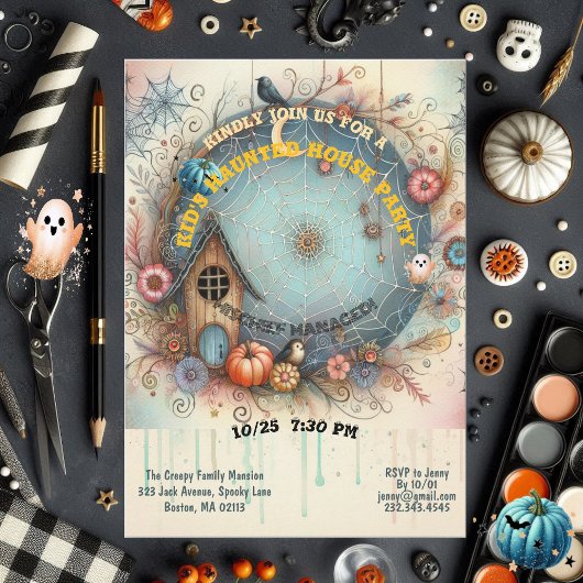 Whimsical Kinder spookhuis feest pastel Herfst ple Kaart