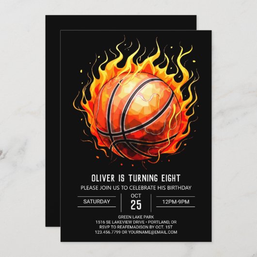 Whimsical Kinderbasketbal Verjaardag Kaart (Voorkant / Achterkant)