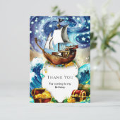 Whimsical Kinderen Boat Pirate Verjaardag Bedankkaart (Staand voorkant)