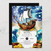 Whimsical Kinderen Boat Pirate Verjaardag Kaart (Voorkant / Achterkant)