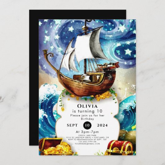 Whimsical Kinderen Boat Pirate Verjaardag Kaart (Voorkant / Achterkant)