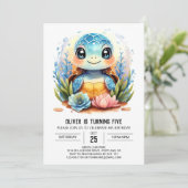 Whimsical Kinderen Waterverf Turtle Boy Birthda Kaart (Staand voorkant)